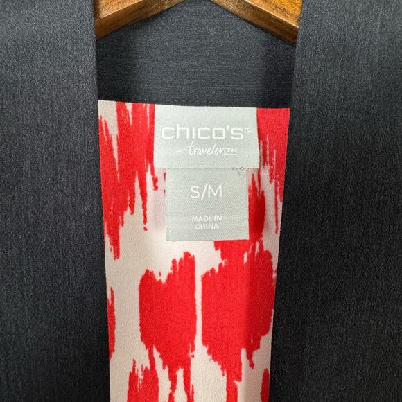 Chico's | Travelers Collection S/M Orange Black Ikat Print Open Layering Kimono - Picture 10 of 11